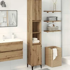 vidaXL Badkamerkast 30x30x190 cm bewerkt hout artisanaal eikenkleurig