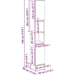 vidaXL Badkamerkast 30x30x190 cm bewerkt hout artisanaal eikenkleurig
