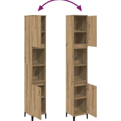 vidaXL Badkamerkast 30x30x190 cm bewerkt hout artisanaal eikenkleurig