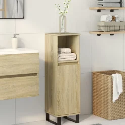 vidaXL Badkamerkast 30x30x100 cm bewerkt hout sonoma eikenkleurig
