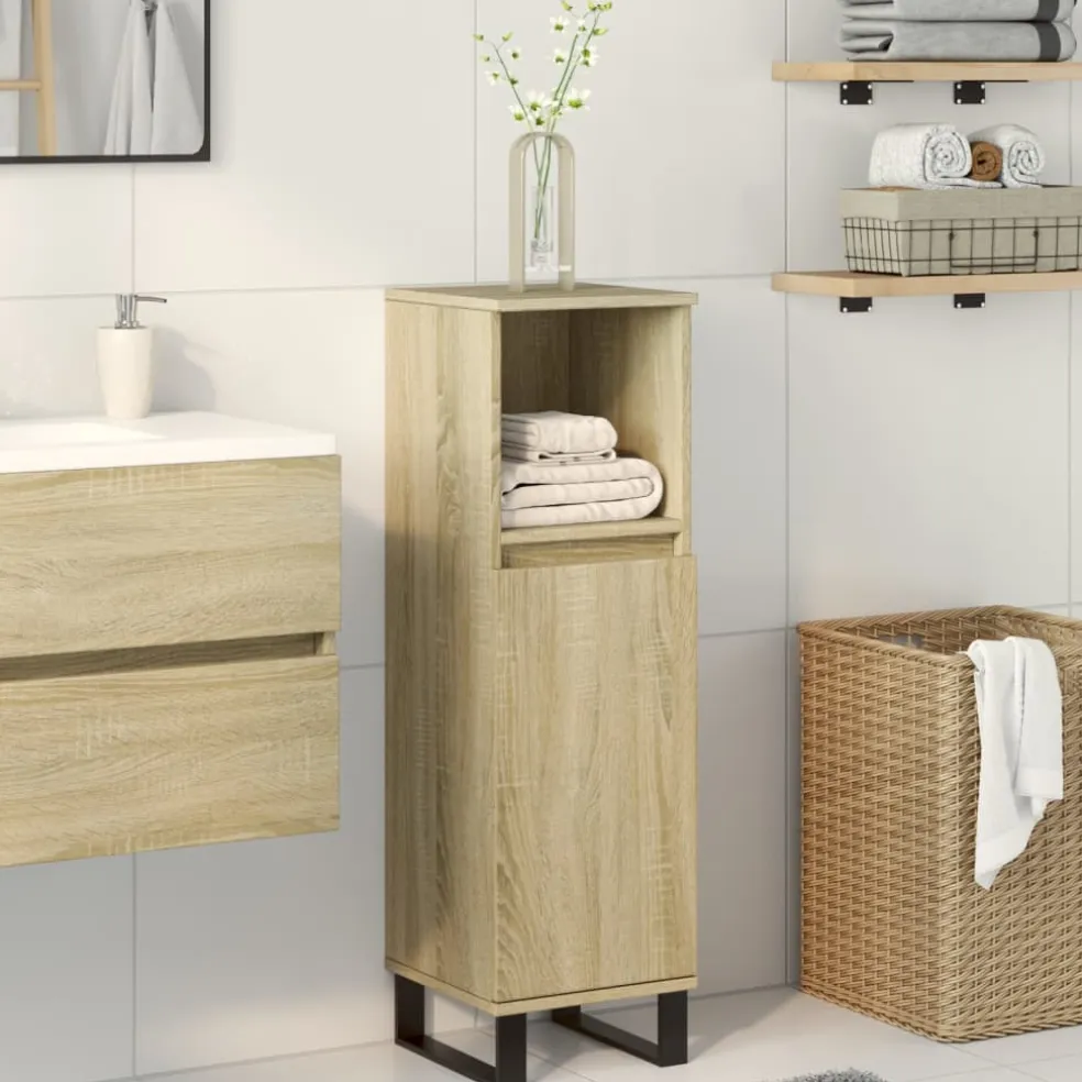 vidaXL Badkamerkast 30x30x100 cm bewerkt hout sonoma eikenkleurig