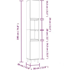 vidaXL Badkamerkast 30x30x190 cm bewerkt hout wit
