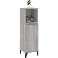 vidaXL Badkamerkast 30x30x100 cm bewerkt hout grijs sonoma eikenkleur