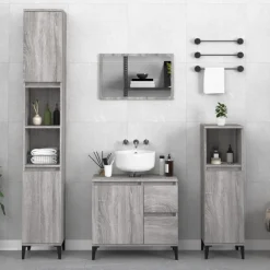 vidaXL Badkamerkast 30x30x100 cm bewerkt hout grijs sonoma eikenkleur