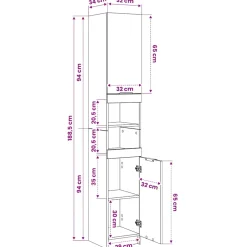 vidaXL Badkamerkast 32x34x188,5 cm bewerkt hout wit