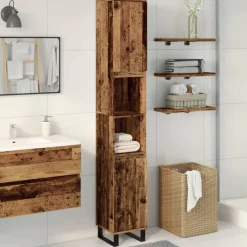 vidaXL Badkamerkast 30x30x190 cm bewerkt hout oud houtkleurig