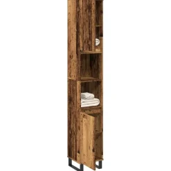 vidaXL Badkamerkast 30x30x190 cm bewerkt hout oud houtkleurig