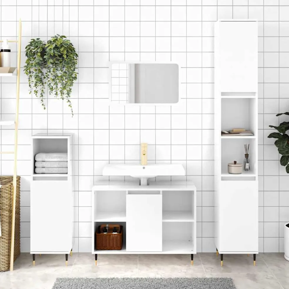 vidaXL Badkamerkast 80x33x60 cm bewerkt hout hoogglans wit