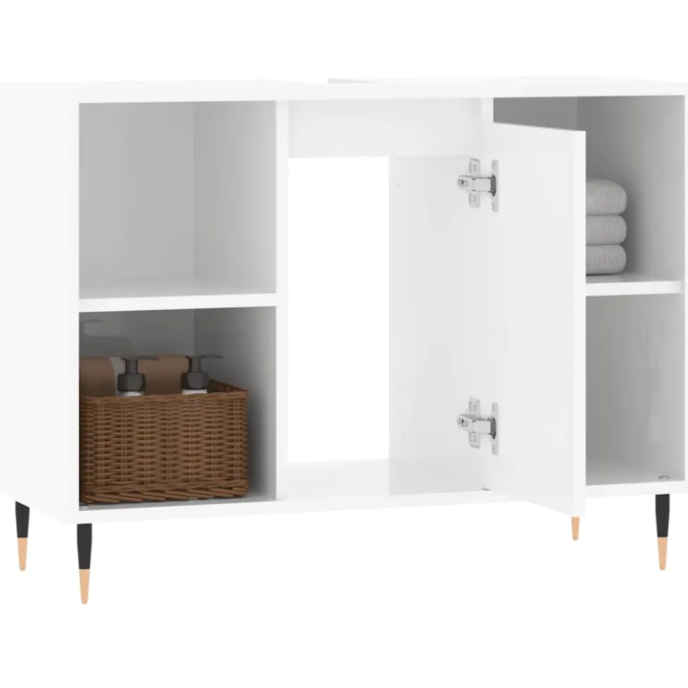 vidaXL Badkamerkast 80x33x60 cm bewerkt hout hoogglans wit