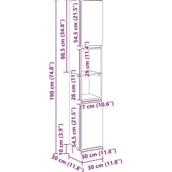 vidaXL Badkamerkast 30x30x190 cm bewerkt hout artisanaal eikenkleurig
