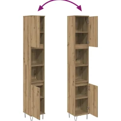 vidaXL Badkamerkast 30x30x190 cm bewerkt hout artisanaal eikenkleurig