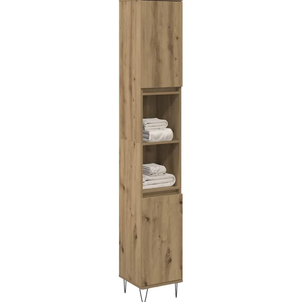 vidaXL Badkamerkast 30x30x190 cm bewerkt hout artisanaal eikenkleurig