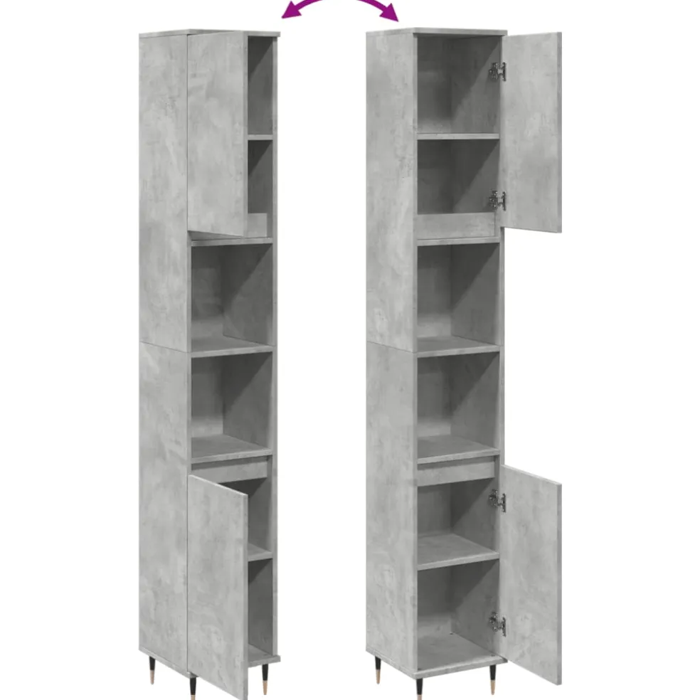 vidaXL Badkamerkast 30x30x190 cm bewerkt hout betongrijs