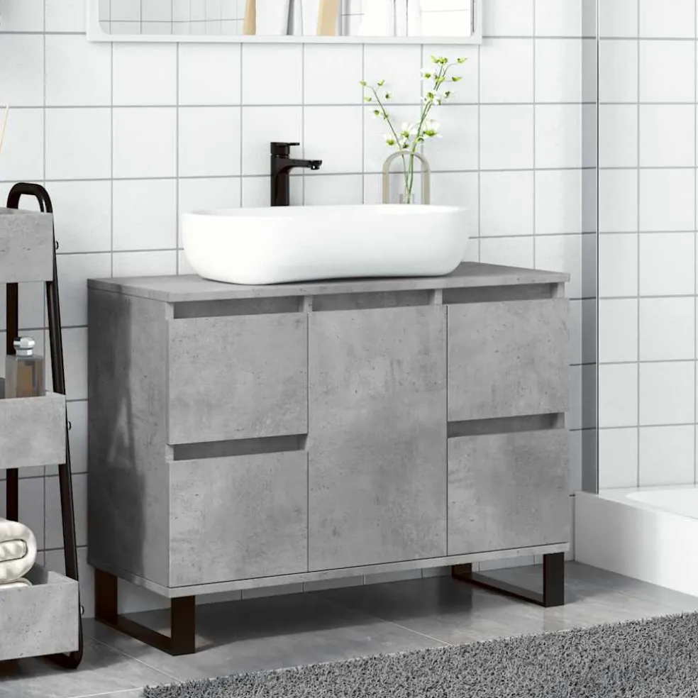 vidaXL Badkamerkast 80x33x60 cm bewerkt hout betongrijs