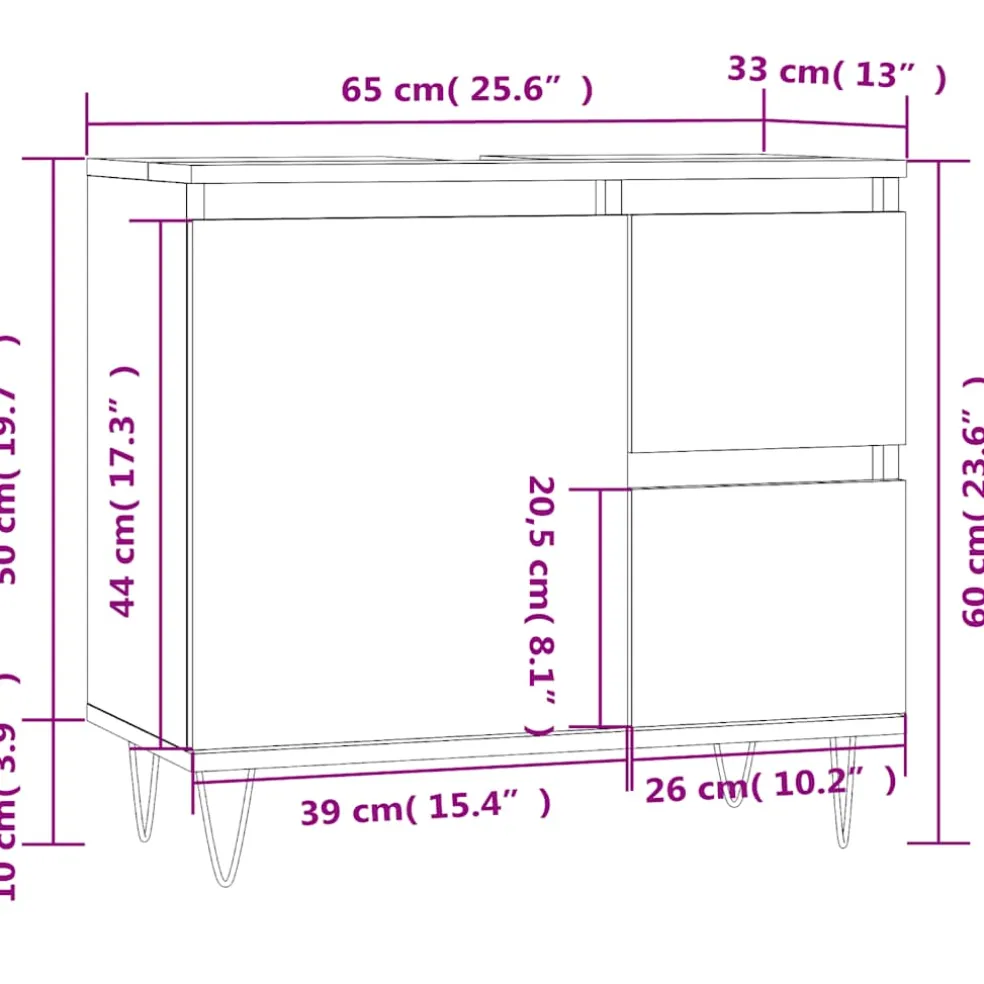 vidaXL Badkamerkast 65x33x60 cm bewerkt hout wit