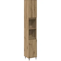 vidaXL Badkamerkast 30x30x190 cm bewerkt hout artisanaal eikenkleurig