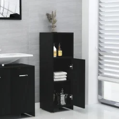 vidaXL Badkamerkast 30x30x95 cm bewerkt hout zwart