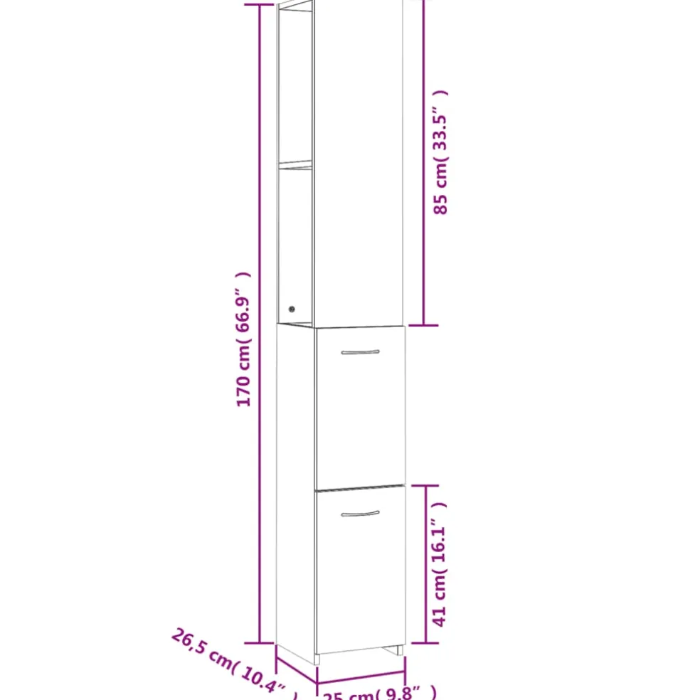 vidaXL Badkamerkast 25x26,5x170 cm bewerkt hout wit