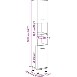 vidaXL Badkamerkast 30x30x179 cm bewerkt hout artisanaal eikenkleurig