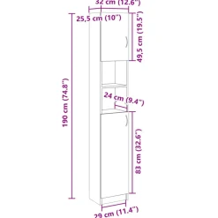 vidaXL Badkamerkast 32x25,5x190 cm spaanplaat sonoma eikenkleurig