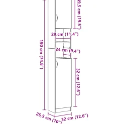 vidaXL Badkamerkast 32x25,5x190 cm spaanplaat zwart eikenkleurig