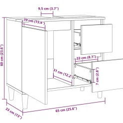 vidaXL Badkamer Kast Zwart Eiken 65 x 33 x 60 cm Bewerkt hout