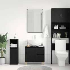 vidaXL Badkamer Kast Zwart Eiken 65 x 33 x 60 cm Bewerkt hout