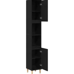 vidaXL Badkamer Kast Zwart Eiken 30 x 30 x 190 cm Bewerkt hout