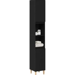vidaXL Badkamer Kast Zwart Eiken 30 x 30 x 190 cm Bewerkt hout