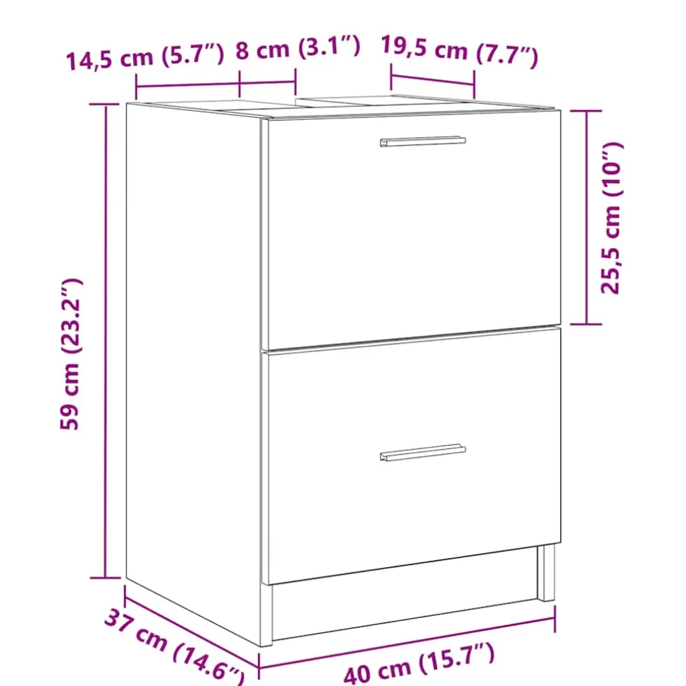 vidaXL Badkamer Kast Zwart Eiken 40 x 37 x 59 cm Bewerkt hout