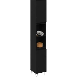 vidaXL Badkamer Kast Zwart Eiken 30 x 30 x 190 cm Bewerkt hout