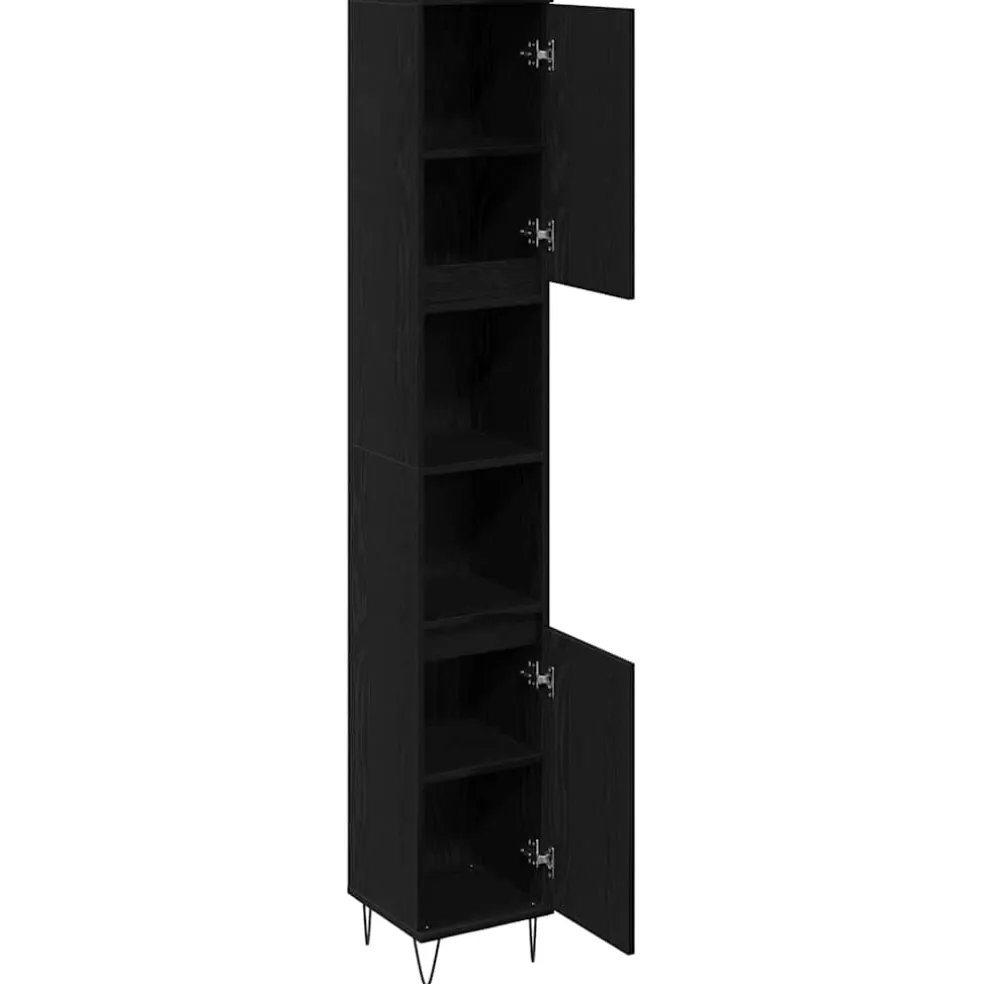 vidaXL Badkamer Kast Zwart Eiken 30 x 30 x 190 cm Bewerkt hout