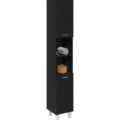 vidaXL Badkamer Kast Zwart Eiken 30 x 30 x 179 cm Bewerkt hout