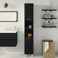 vidaXL Badkamer Kast Zwart Eiken 30 x 30 x 179 cm Bewerkt hout