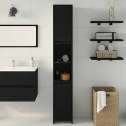 vidaXL Badkamer Kast Zwart Eiken 30 x 30 x 183,5 cm Bewerkt hout