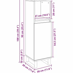 vidaXL Badkamer Kast Zwart Eiken 30 x 30 x 100 cm Bewerkt hout