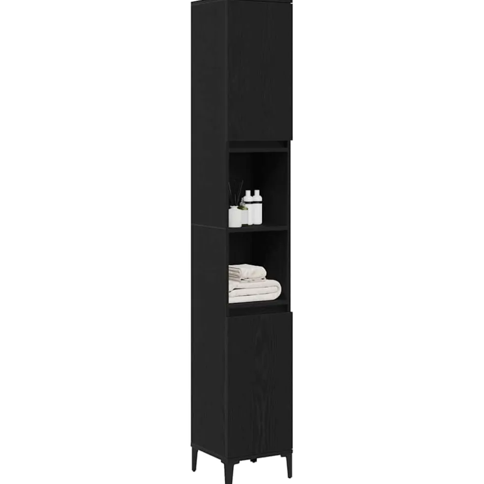 vidaXL Badkamer Kast Zwart Eiken 30 x 30 x 190 cm Bewerkt hout