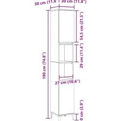 vidaXL Badkamer Kast Zwart Eiken 30 x 30 x 190 cm Bewerkt hout