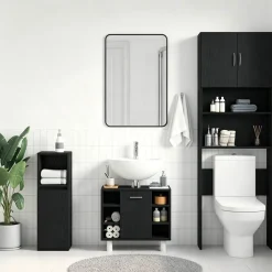 vidaXL Badkamer Kast Zwart Eiken 60 x 32 x 54 cm Bewerkt hout