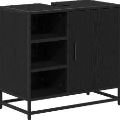 vidaXL Badkamerkast Zwart Eiken 65 x 33 x 60 cm Bewerkt hout