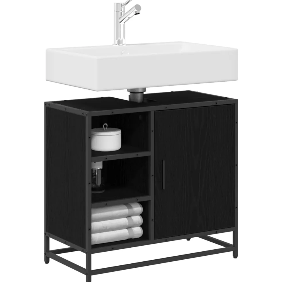 vidaXL Badkamerkast Zwart Eiken 65 x 33 x 60 cm Bewerkt hout