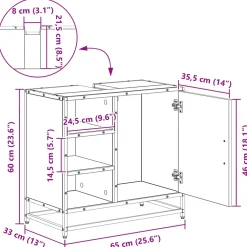 vidaXL Badkamerkast Zwart Eiken 65 x 33 x 60 cm Bewerkt hout