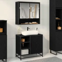 vidaXL Badkamerkast Zwart Eiken 65 x 33 x 60 cm Bewerkt hout
