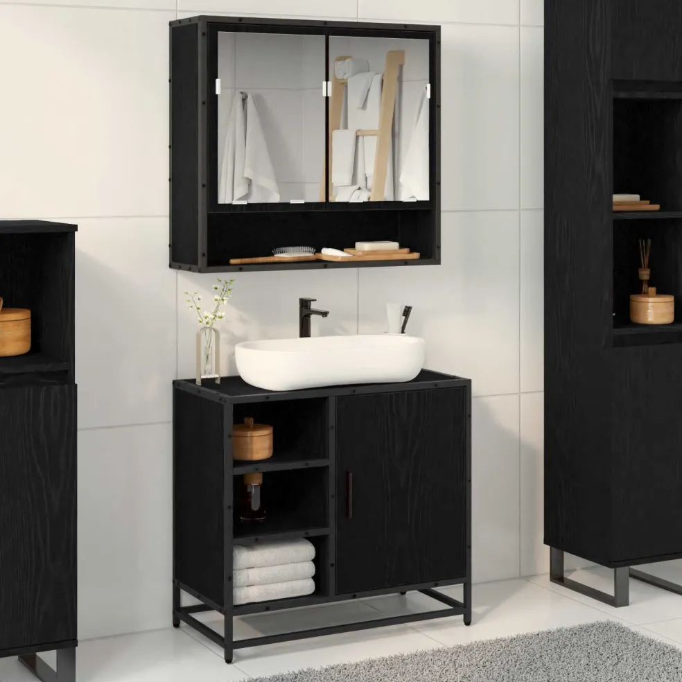 vidaXL Badkamerkast Zwart Eiken 65 x 33 x 60 cm Bewerkt hout