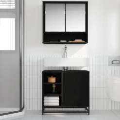 vidaXL Badkamerkast Zwart Eiken 65 x 33 x 60 cm Bewerkt hout