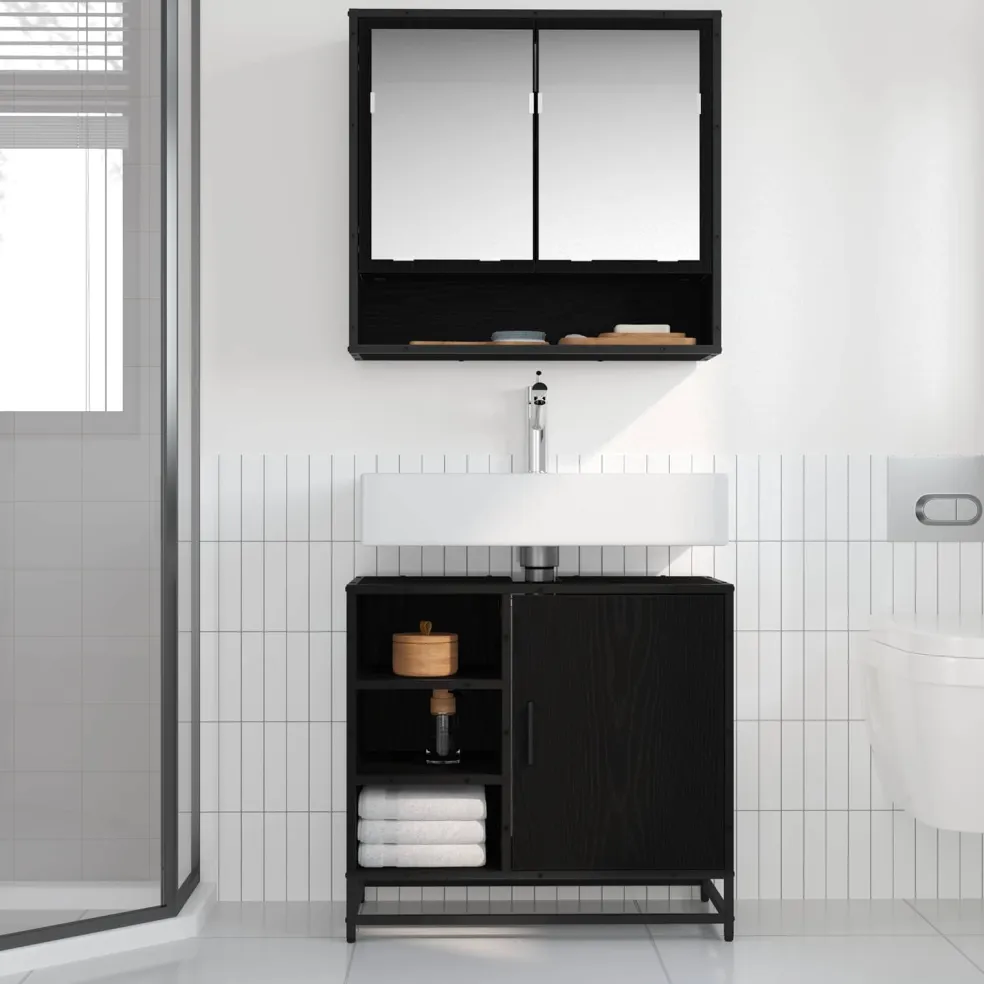 vidaXL Badkamerkast Zwart Eiken 65 x 33 x 60 cm Bewerkt hout