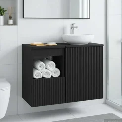 vidaXL Badkamerkast Zwart 30 x 35 x 50 cm Bewerkt hout