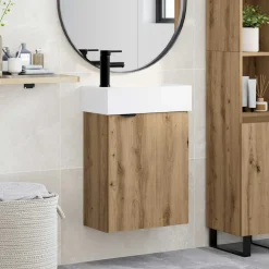 vidaXL Badkamermeubel met kraan Artisanaal eiken 45,5 x 22,5 x 84 cm