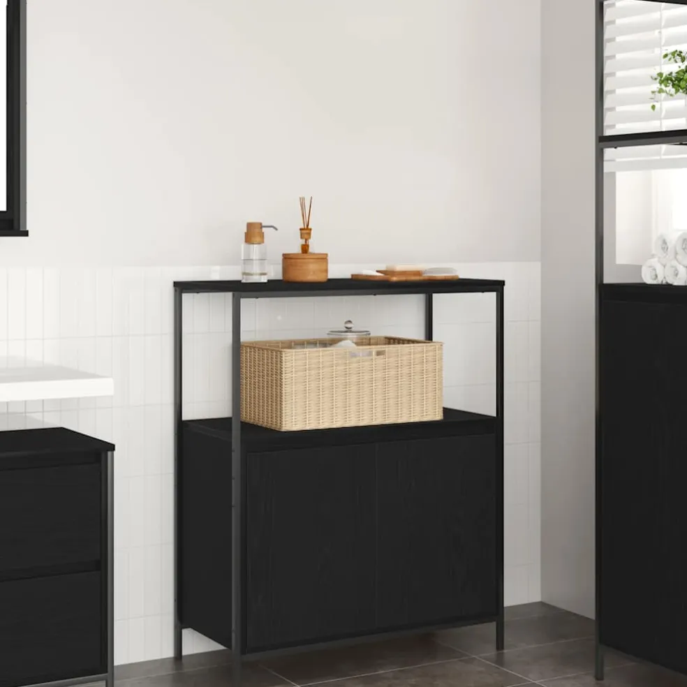 vidaXL Badkamermeubel met planken 76,5x35x95 cm zwart eikenkleurig
