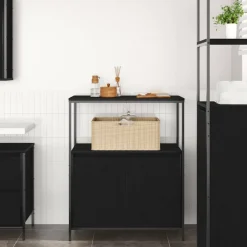vidaXL Badkamermeubel met planken 76,5x35x95 cm zwart eikenkleurig
